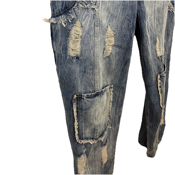 NWT boohooMAN Jeans Sz 46 Button Fly Plus Relaxed Rigid Ripped Carpenter Cargo - Picture 3 of 15